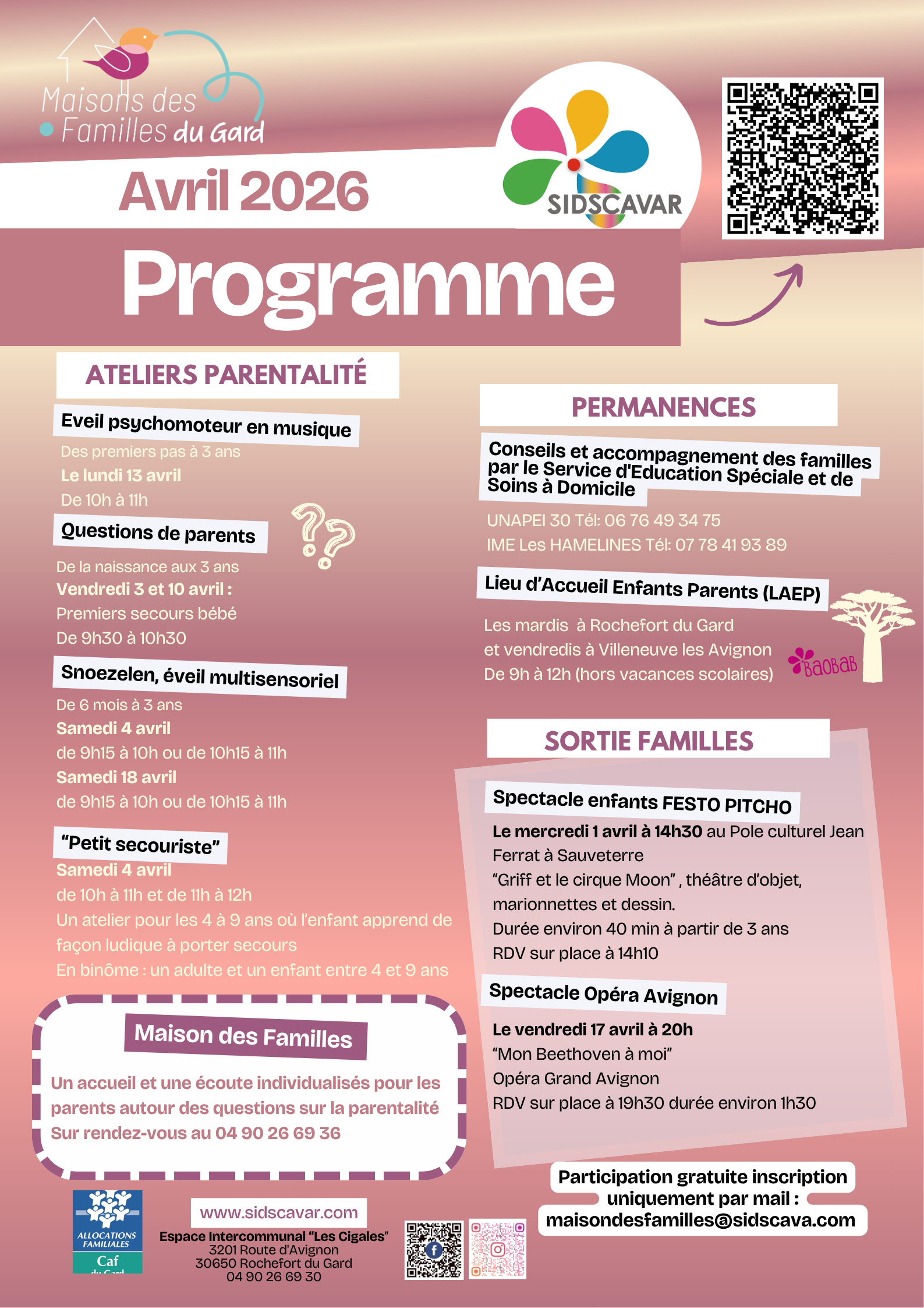 Programme d'Avril SIDSCAVAR Maison des Familles