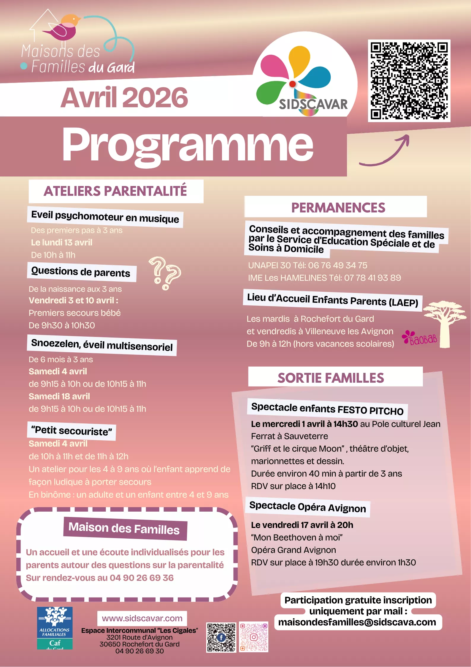 Programme d'Avril SIDSCAVAR Maison des Familles