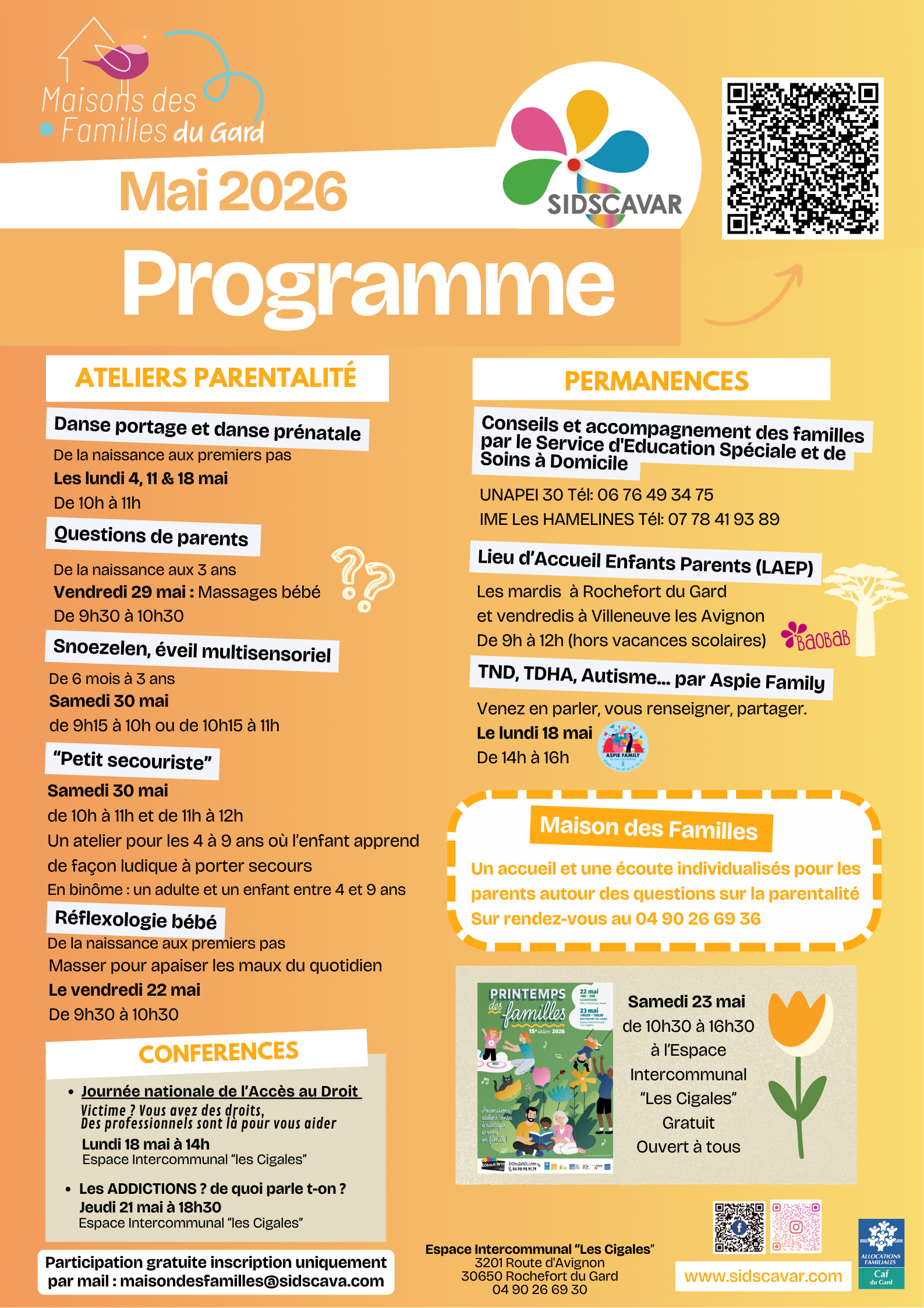 Programme de Mai SIDSCAVAR Maison des Familles