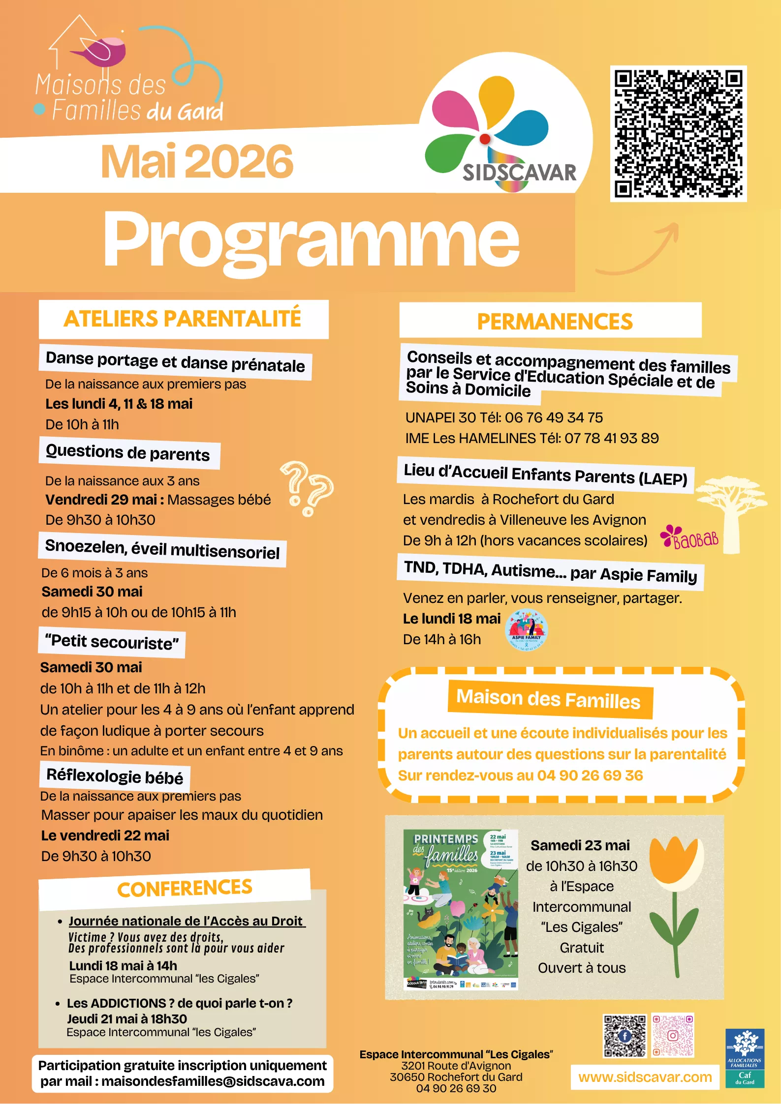 Programme de Mai SIDSCAVAR Maison des Familles