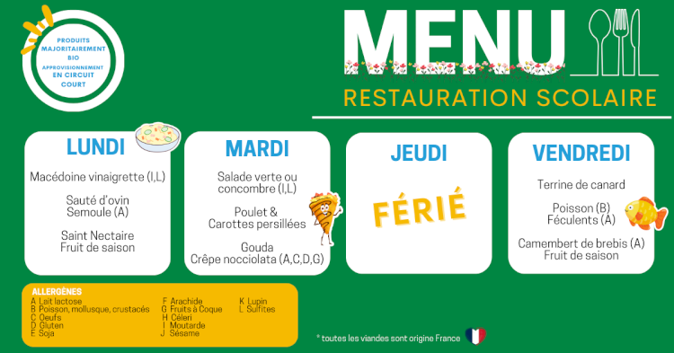 MENU DU 5 AU 9 MAI