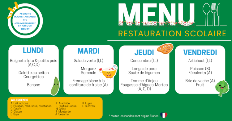 MENU DU 12 AU 16 MAI
