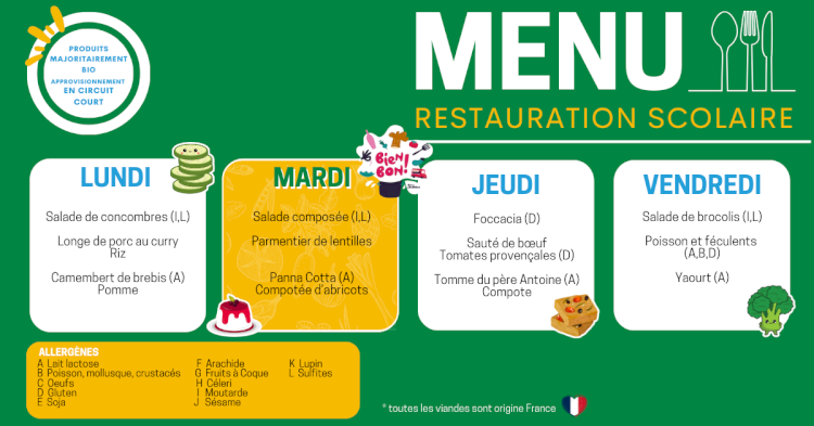 MENU DU 15 AU 19 SEPTEMBRE
