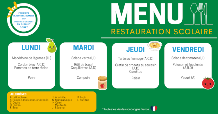 MENU DU 6 AU 10 OCTOBRE