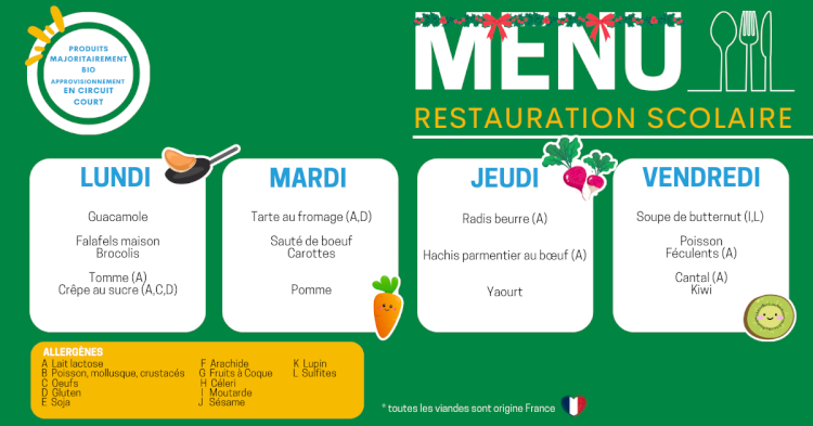 MENU DU 01 AU 05 DÉCEMBRE