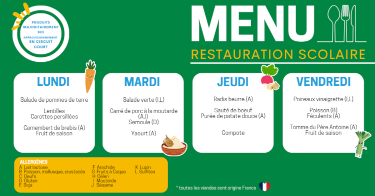 MENU DU 16 AU 20 MARS