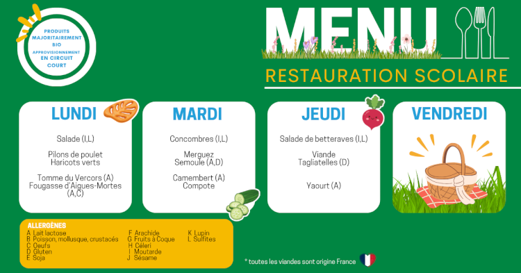 MENU DU 29 JUIN AU 03 JUILLET