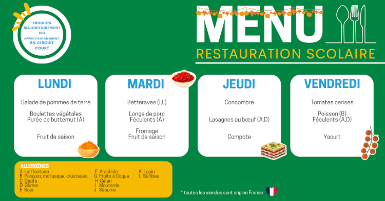MENU DU 28 SEPTEMBRE AU 02 OCTOBRE