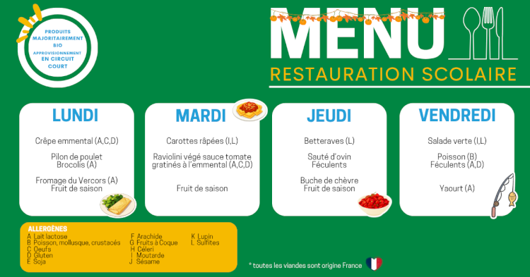 MENU DU 05 AU 09 OCTOBRE