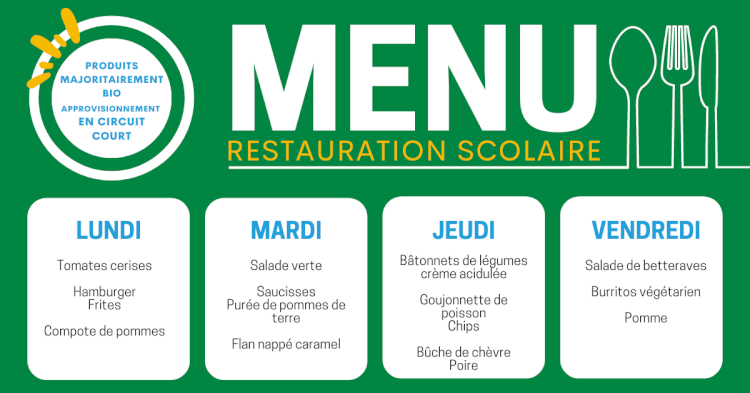 MENU DU 14 AU 18 OCTOBRE 2024